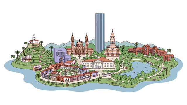 Bogota Colombia skyline landmarks illustration vector