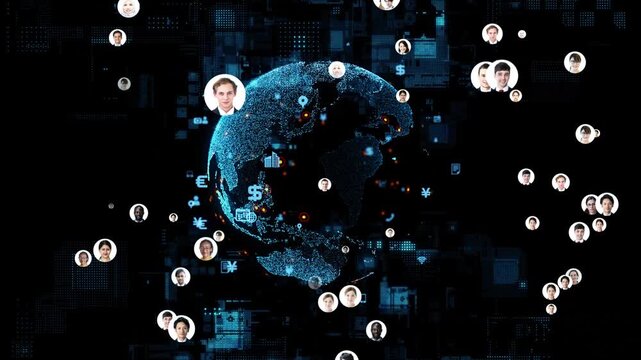 グローバルネットワークと多国籍の人々。SNS、DX、AI、未来、社会、世界、企業、多国籍、人材、企業