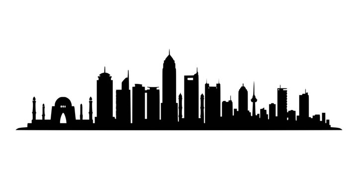 Black silhouette of the karachi city skyline isolated on white background