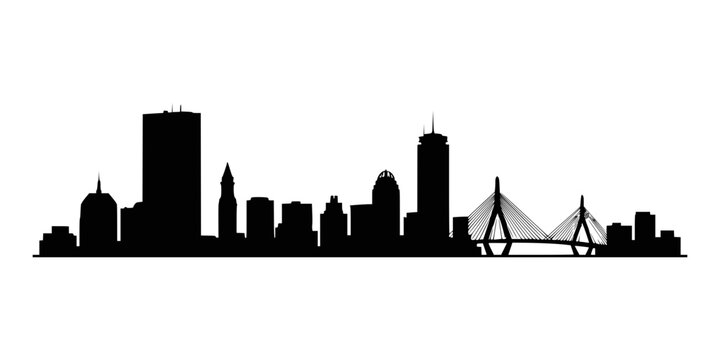 Black silhouette of the boston city skyline featuring the zakim bridge design