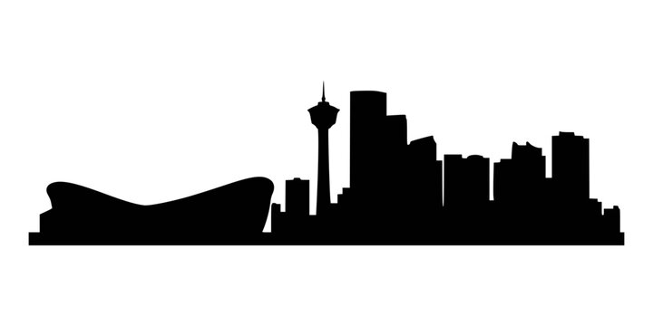 Black silhouette of calgary city skyline with skyscrapers on white background
