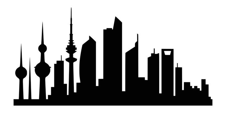 Black silhouette of kuwait city skyline isolated on a plain white background