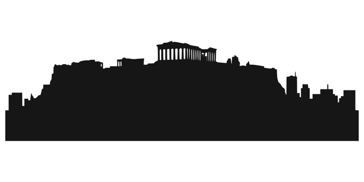 Black silhouette of the parthenon in athens isolated on a white background