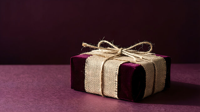 One small box wrapped in natural linen using a single neat knot and dried twig for premium winter gifting, luxury retail and holiday packaging campaign