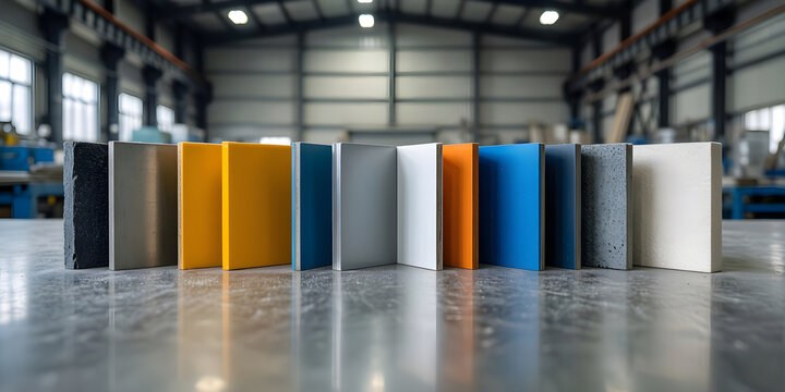 Nine distinct manufactured material samples aligned in a precise inspection grid for advanced manufacturing, industrial technology and supply-chain campaign
