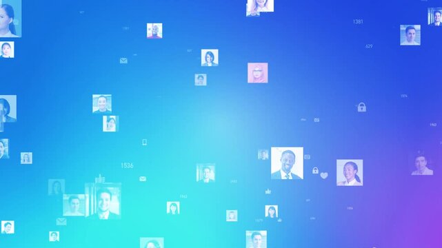 サイバースペースと多国籍の人々。SNS、DX、グローバル、人材、システム、クラウド、AI、経営、企業