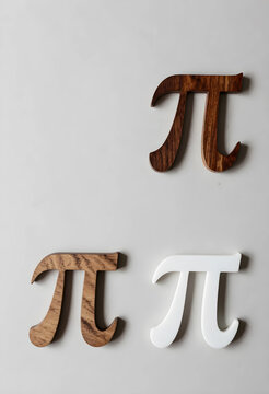 Mathematics and geometry concept pi symbol in wood and white plastic education and science mathematical constant
