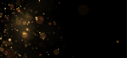 Soft glowing bokeh lights in warm amber tones scattered on a dark background on transparent background © svetilo