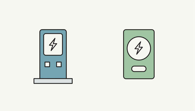 Electric vehicle charging station icons in blue and green colors representing eco friendly transport infrastructure.