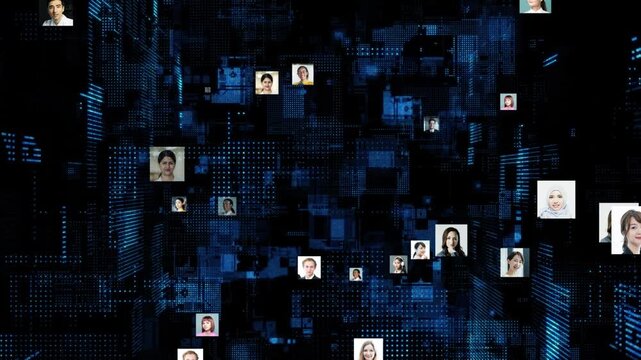 サイバースペースと多国籍の人々。グローバル、DX、セキュリティ、人材、ビジネス、データ、システム