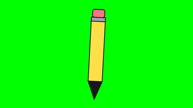 Cartoon yellow pencil on green screen background