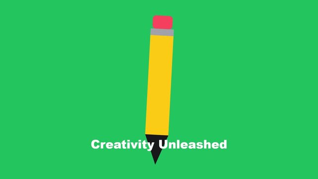Minimalist Yellow Pencil Illustration with Creativity Unleashed Text on Green Background