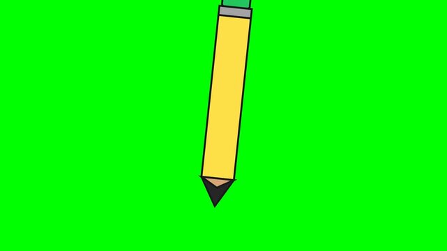 Cartoon yellow pencil illustration on a green screen background