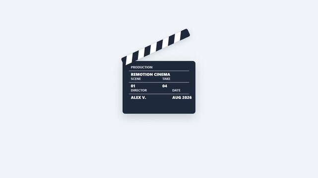 Professional movie clapperboard on a clean background for film production.