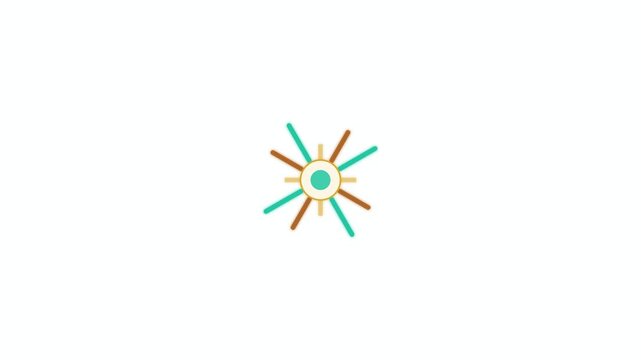 An optical prism lens starburst emblem in gold copper and electric teal expands twelve spectral ray points outward while pulsing central lens brightness on a solid white background