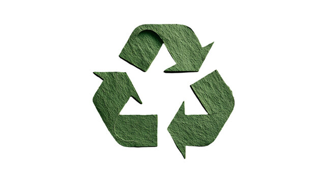 Modern recycled material symbol logo in green 3-step arrows, sleek design for sustainability branding and corporate eco-conscious messaging