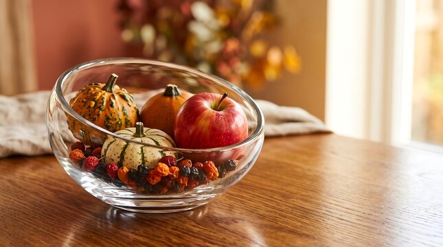 Autumn Decor Bowl With Pumpkins Apples And Berries