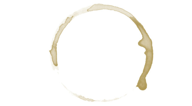 Light Brown Coffee Cup Stain Circle on White Background &mdash; Faded Rustic Ring Splatter Effect, Isolated Grunge Stamp

