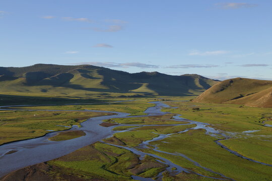Orkhon River Winding Through the Steppe Near Kharkhorin, Mongolia