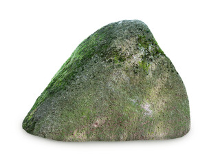 Large mossy granite boulder isolated on white background with shadow. © fotomaster