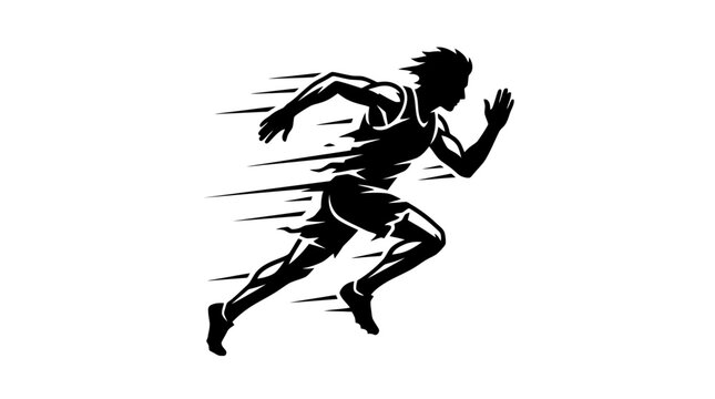 Fast runner sprinting with speed motion lines vector illustration