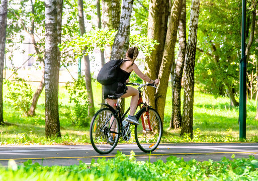 Cyclist ride on the bike path in the city Park
