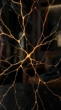 Abstract golden cracks on black background, luxury glowing texture design element.