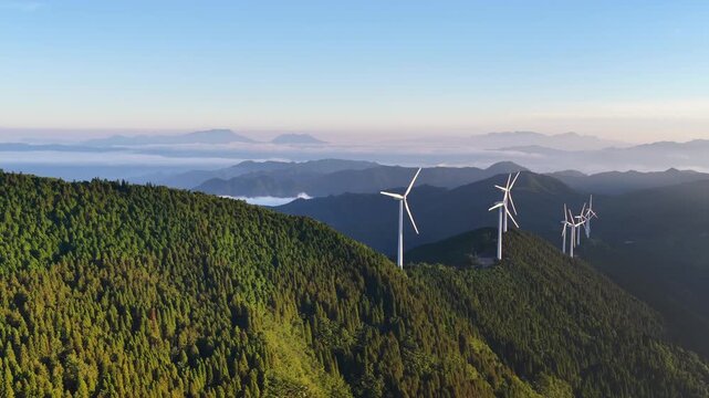 Wind Turbine Generating Renewable Energy in the Mountains of Kyushu, Japan