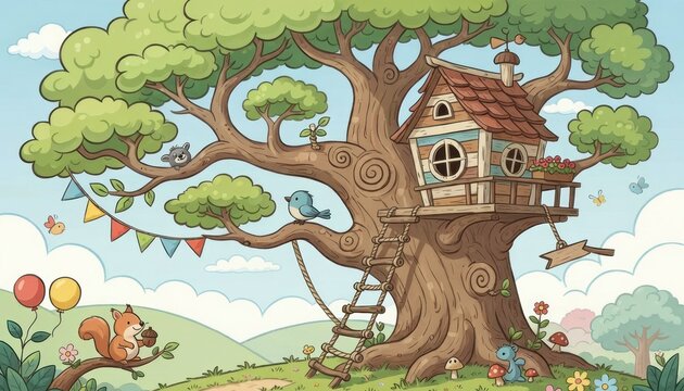 Cute treehouse illustration
