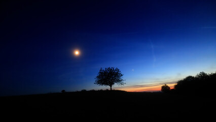 Moon, planet conjunction and landscape scenery silhouettes. © astrosystem
