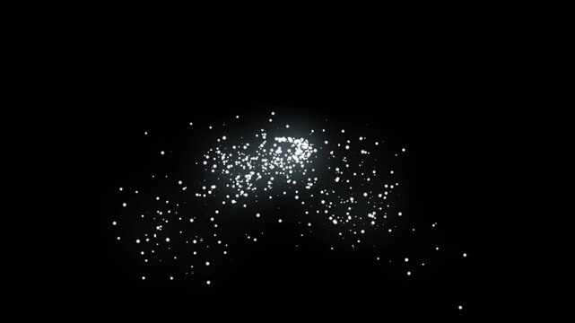 Glowing pixie dust bursts into countless tiny stars, leaving a luminous silver trail filled with shimmering particles, bright twinkles and soft light streaks over a black background 4k