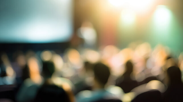 Audience watches event in a dimly lit venue during a presentation