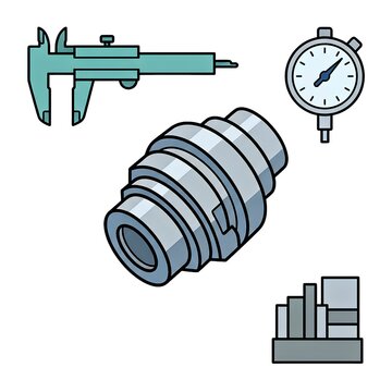 Mechanical engineering tools and metal component icon set for industrial design.