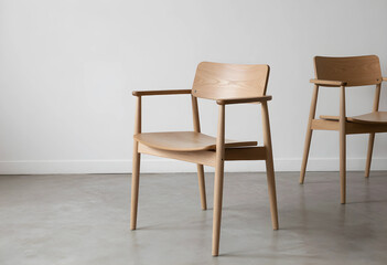 Obraz premium Minimalist wooden chairs modern interior design and furniture contemporary home decor empty room with natural light