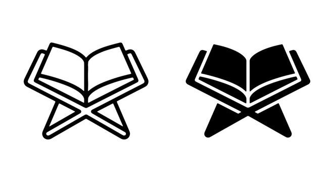 Islamic Rehal Icon Set, Holy Book Stand Vector Graphics, Quran Stand Outline and Silhouette
