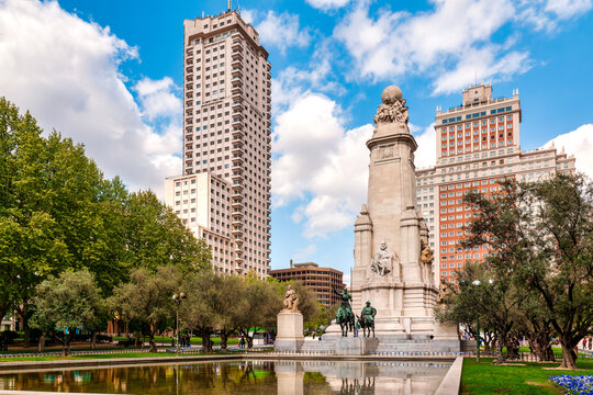 Monument To Miguel De Cervantes In Plaza De Espana