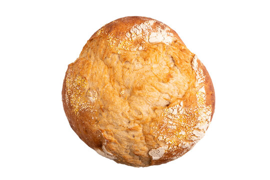 Homemade bread isolated on white, close up, top view.