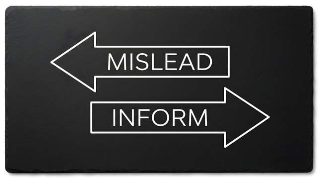 Mislead vs Inform Opposite Direction Arrow Signs Graphic on Dark Slate Surface Background