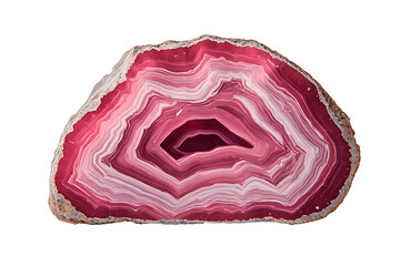 Obraz premium IA generated, polished slice of banded rhodochrosite mineral with pink and white patterns isolated on white background.