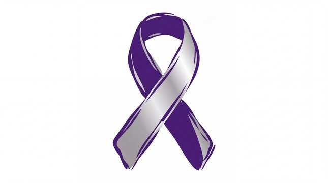 Silver grey and purple awareness ribbon icon, brain disorder disability and overdose prevention campaign graphic illustration isolated on white background