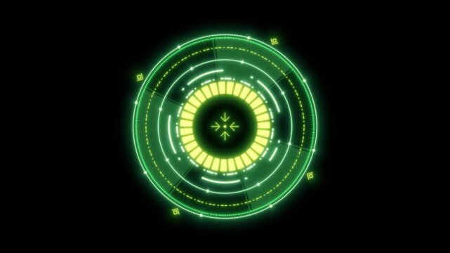 SF映画風の緑の照準がループ回転する透過HUD画面