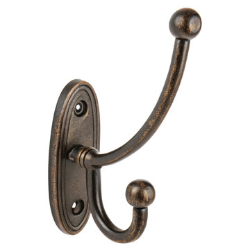 Bronze Metal Double Coat Hook Wall Mount Isolated on White Background