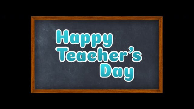 Happy Teachers Day greeting animation bubble style on a green chalkboard background, perfect for educational videos, school celebrations, classroom content, and social media graphics.