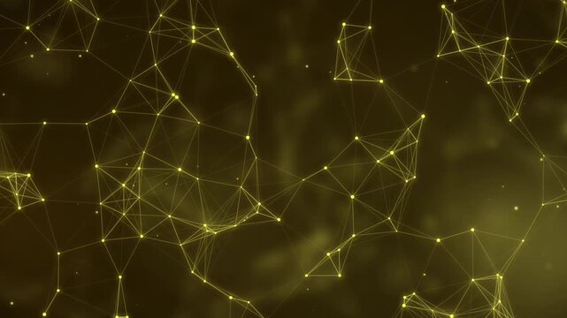 Interconnected glowing yellow nodes and lines shifting in dark abstract space