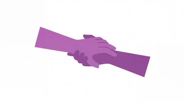 Two purple supportive hands holding each other firmly, helping hand compassion empathy mental health community support flat vector illustration isolated