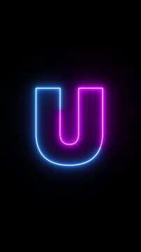 Glowing neon Blue English letter U animation on a black background. Modern neon typography perfect for logo reveals, titles, intros, education, branding, motion graphics, and futuristic designs.