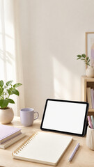 Fototapeta premium Online Education Desk with Tablet Screen Mockup for Learning Short Form Template
