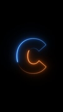 Glowing neon Blue English letter C animation on a black background. Modern neon typography perfect for logo reveals, titles, intros, education, branding, motion graphics, and futuristic designs.