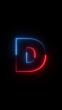 Letter D - shaking symbol outline looping on black background in 4k animation