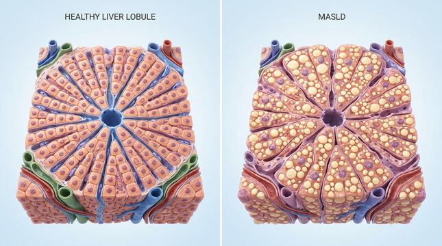 3D Microscopic Anatomy of Healthy Liver Lobule and MASLD
